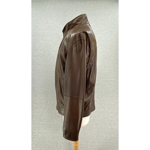 Cremieux Lambskin Jacket Mens Large Brown Bomber Flight Zip Bib Double Collar - Picture 14 of 16